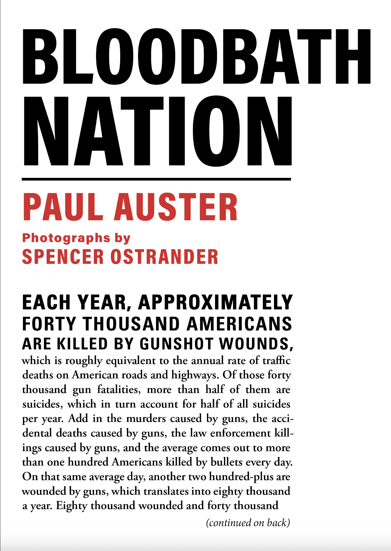 Bloodbath Nation,  Paul Auster & Spencer Ostrander,  Grove Press, 2022
