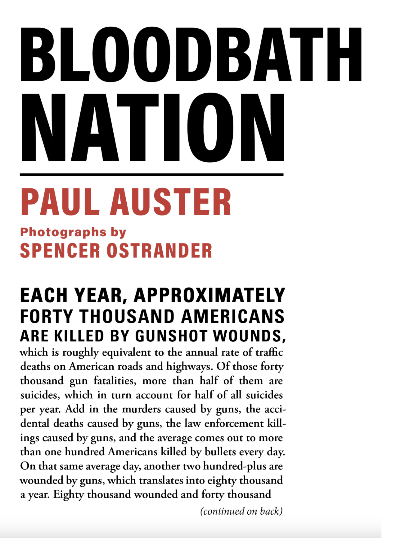 Bloodbath Nation,  Paul Auster & Spencer Ostrander,  Grove Press, 2023